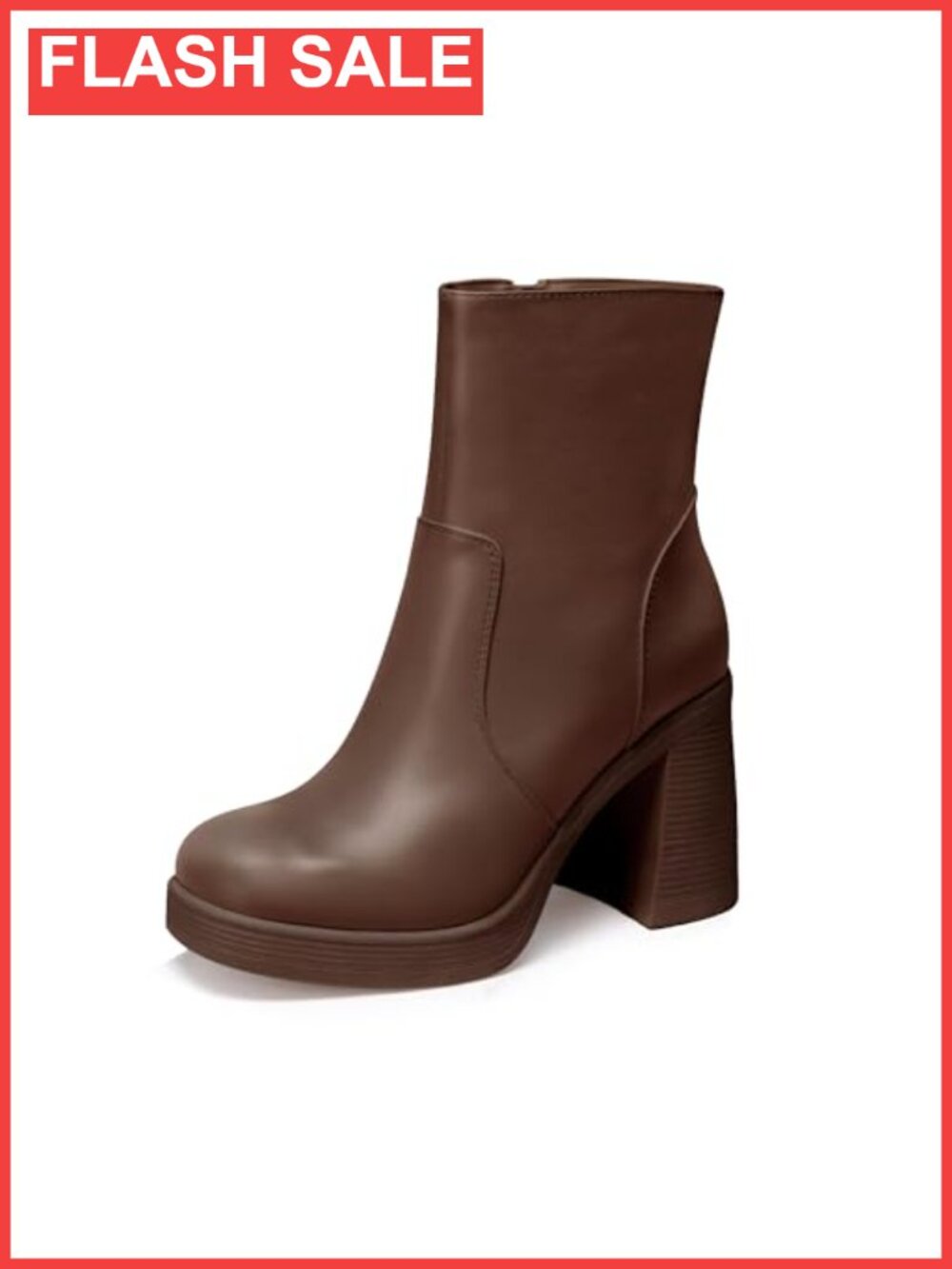 Platform Gogo Ankle Boots Square Toe Chunky Block Heel Side Zipper